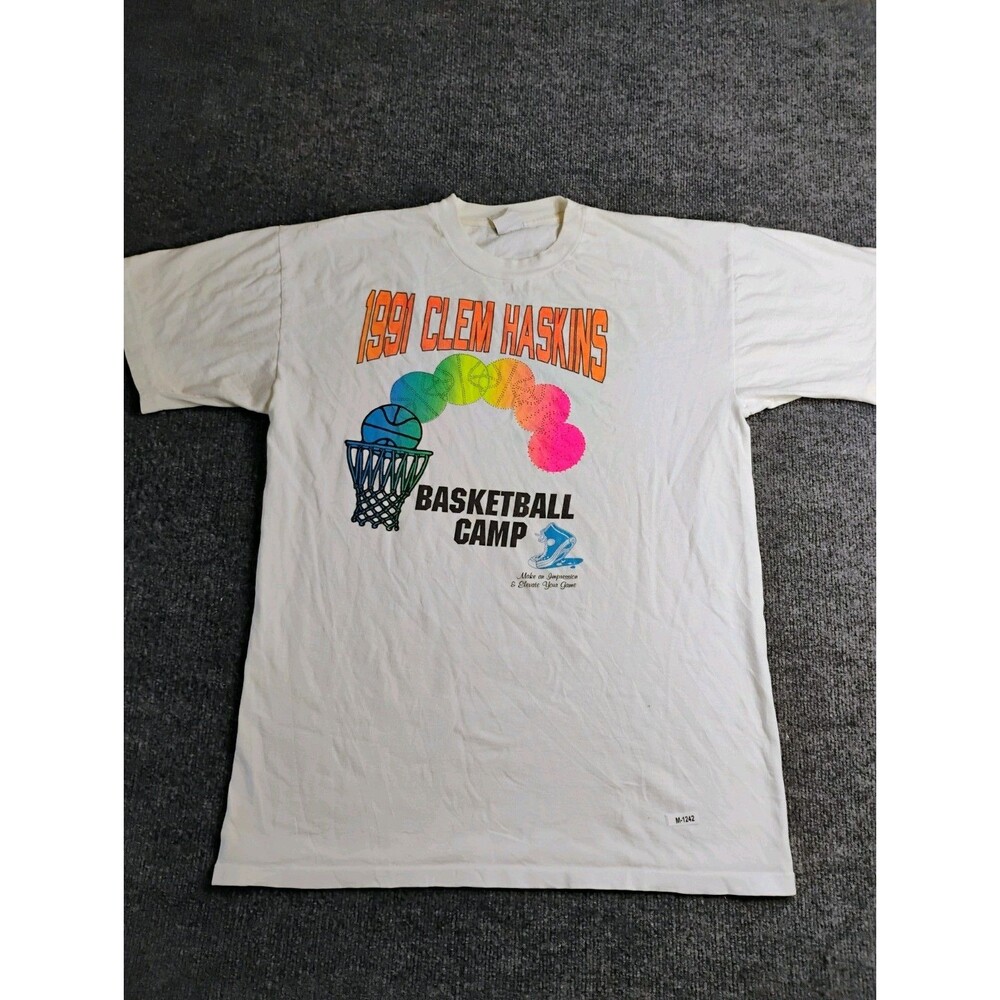 Converse Basketball Camp T-Shirt XL White 1991 Clem Haskins Graphic Vintage